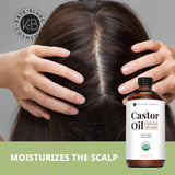 Organic Castor Oil for Hair, Skin & Face – 100% Pure Cold-Pressed Hexane-Free Castor Oil for Eyelashes, Eyebrows, Hair & Skin – 16 oz Glass Bottle
